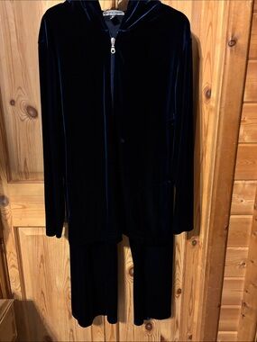 Opulence Navy Velvet Hooded Pantsuit by Optionelle